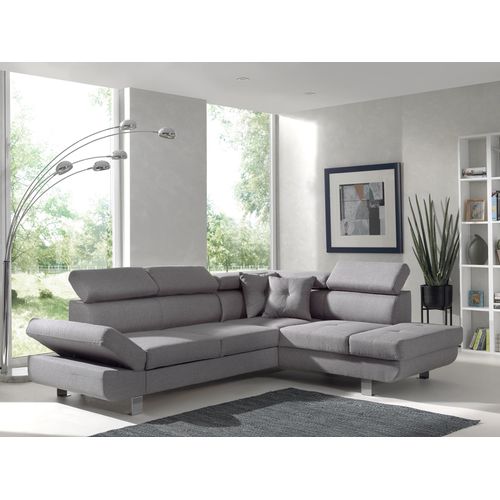 Canapé Angle Droit Convertible 5 Places Lisbona En Tissu Gris Clair