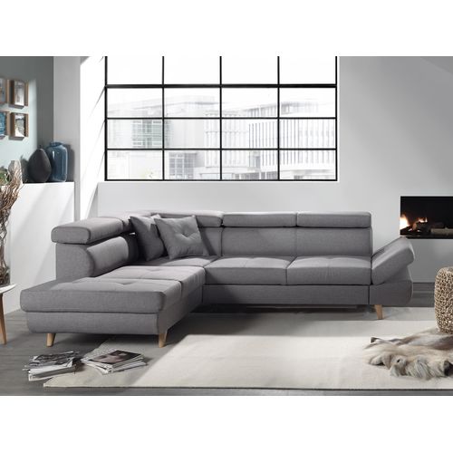 Canapé Angle Gauche Convertible 5 Places Linea En Tissu Gris Clair