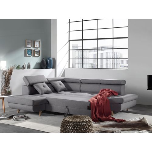 Canapé Angle Gauche Convertible 5 Places Linea En Tissu Gris Clair