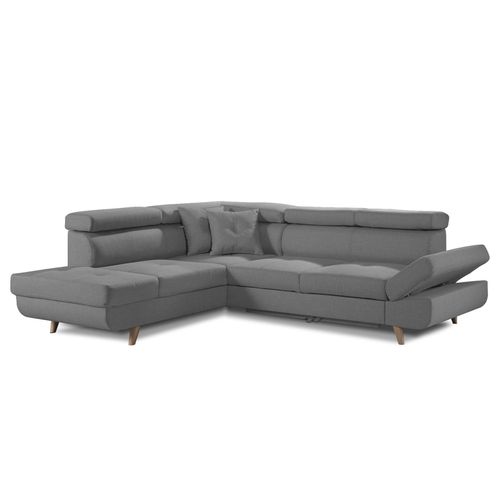 Canapé Angle Gauche Convertible 5 Places Linea En Tissu Gris Clair