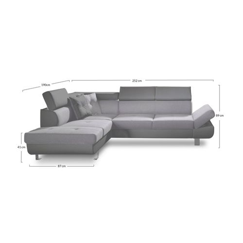 Canapé Angle Gauche Convertible 5 Places Linea En Tissu Gris Clair