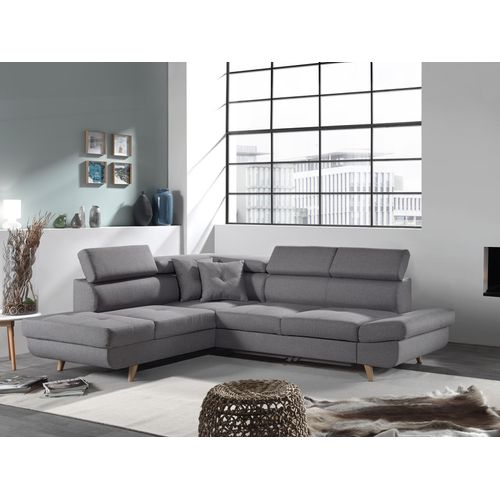 Canapé Angle Gauche Convertible 5 Places Linea En Tissu Gris Clair