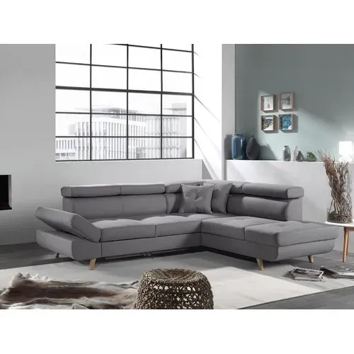 Canapé Angle Droit Convertible 5 Places Linea En Tissu Gris Clair