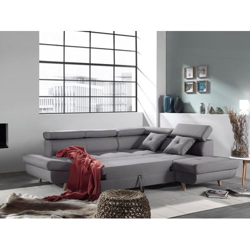 Canapé Angle Droit Convertible 5 Places Linea En Tissu Gris Clair