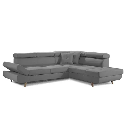 Canapé Angle Droit Convertible 5 Places Linea En Tissu Gris Clair