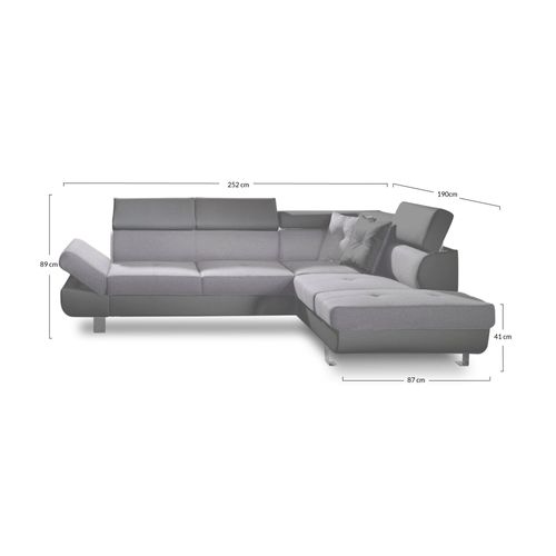 Canapé Angle Droit Convertible 5 Places Linea En Tissu Gris Clair