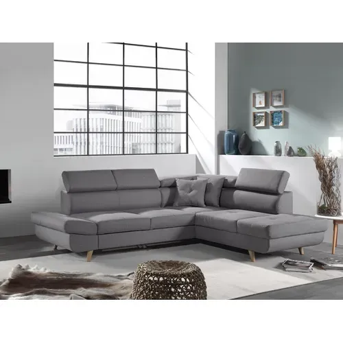 Canapé Angle Droit Convertible 5 Places Linea En Tissu Gris Clair