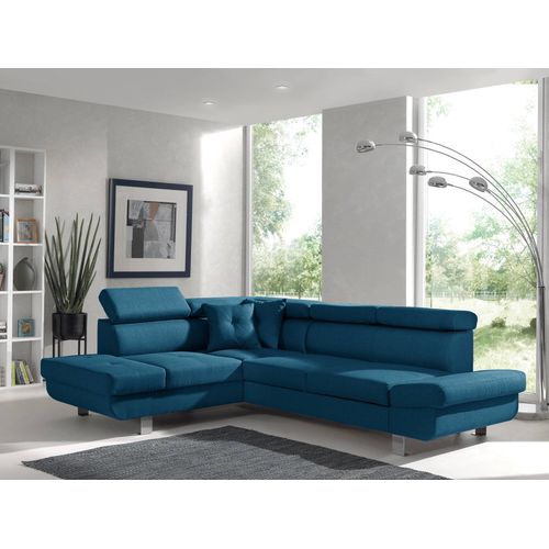 Canapé Angle Gauche Convertible 5 Places Lisbona En Tissu Bleu Canard
