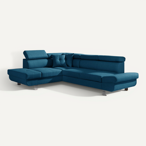 Canapé Angle Gauche Convertible 5 Places Lisbona En Tissu Bleu Canard