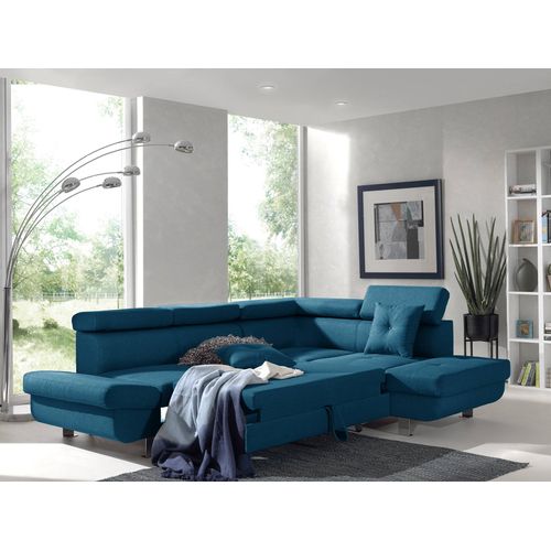 Canapé Angle Droit Convertible 5 Places Lisbona En Tissu Bleu Canard
