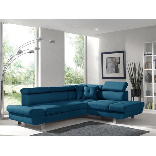 Canapé Angle Droit Convertible 5 Places Lisbona En Tissu Bleu Canard
