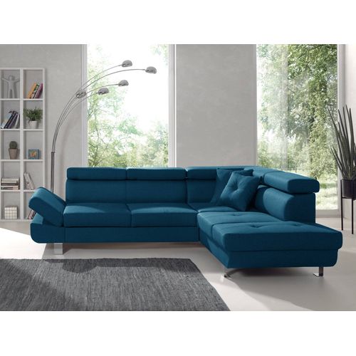 Canapé Angle Droit Convertible 5 Places Lisbona En Tissu Bleu Canard