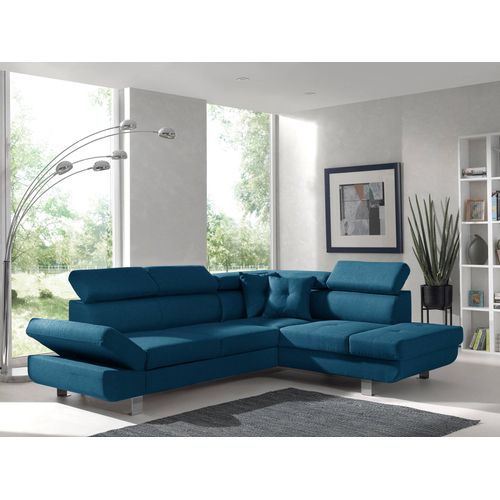 Canapé Angle Droit Convertible 5 Places Lisbona En Tissu Bleu Canard