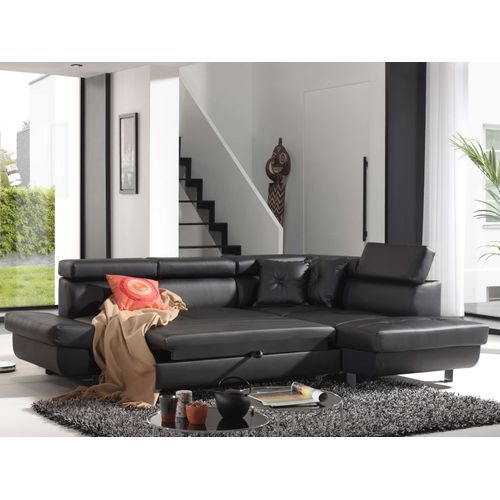 Canapé Angle Droit Convertible 5 Places Lisbona En Simili Noir