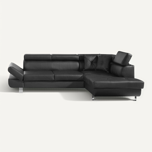 Canapé Angle Droit Convertible 5 Places Lisbona En Simili Noir
