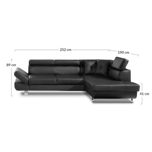 Canapé Angle Droit Convertible 5 Places Lisbona En Simili Noir