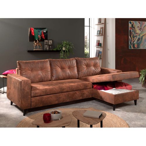 Canapé Angle Réversible Convertible 4 Places Nordic En Microfibre Marron