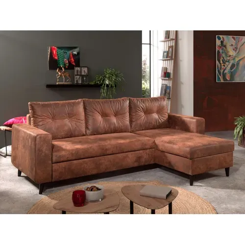 Canapé Angle Réversible Convertible 4 Places Nordic En Microfibre Marron