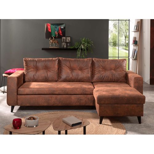 Canapé Angle Réversible Convertible 4 Places Nordic En Microfibre Marron