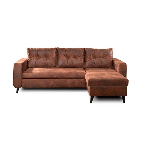 Canapé Angle Réversible Convertible 4 Places Nordic En Microfibre Marron