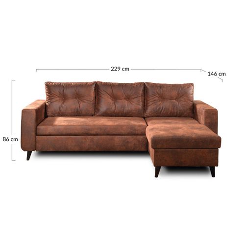 Canapé Angle Réversible Convertible 4 Places Nordic En Microfibre Marron