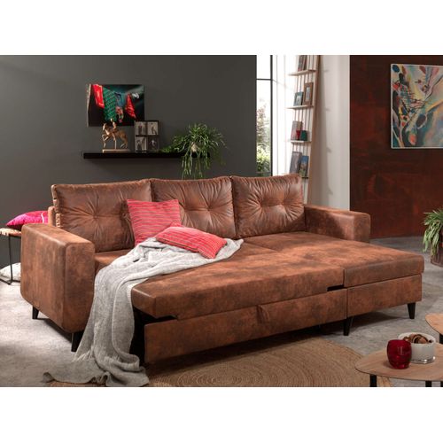 Canapé Angle Réversible Convertible 4 Places Nordic En Microfibre Marron