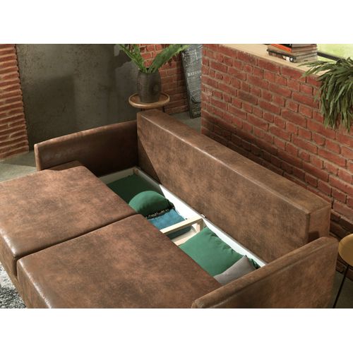 Canapé Droit Convertible 3 Places Dan En Microfibre Marron