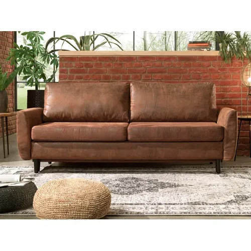 Canapé Droit Convertible 3 Places Dan En Microfibre Marron