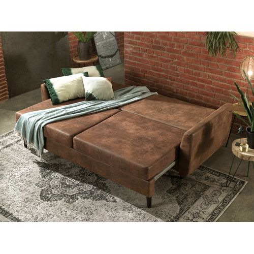 Canapé Droit Convertible 3 Places Dan En Microfibre Marron