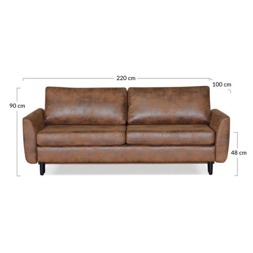 Canapé Droit Convertible 3 Places Dan En Microfibre Marron