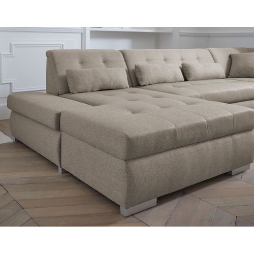 Canapé Panoramique 7 Places Vermont En Simili/tissu Beige