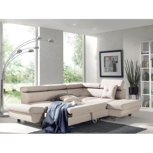 Canapé Angle Droit Convertible 5 Places Lisbona En Tissu Beige