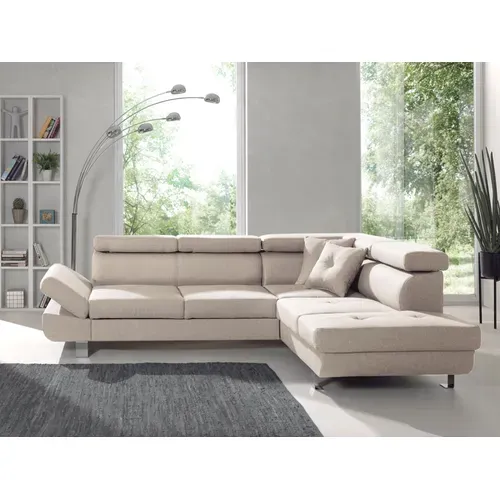 Canapé Angle Droit Convertible 5 Places Lisbona En Tissu Beige