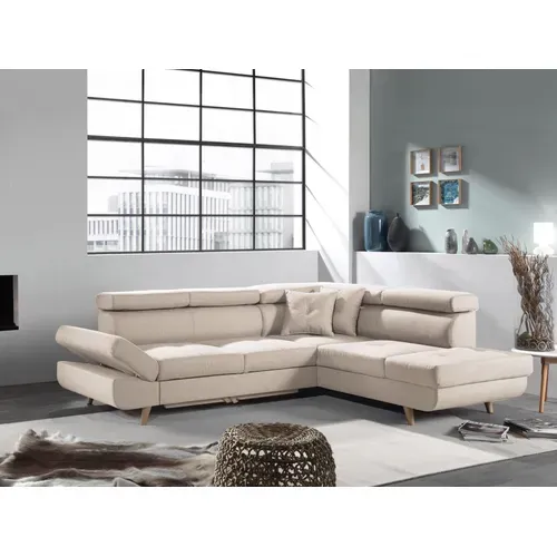 Canapé Angle Droit Convertible 5 Places Linea En Tissu Beige