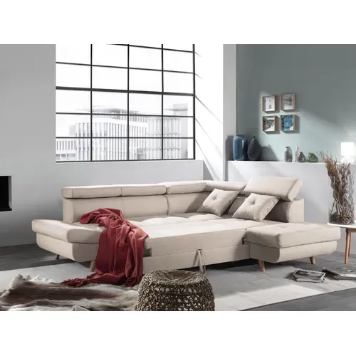 Canapé Angle Droit Convertible 5 Places Linea En Tissu Beige
