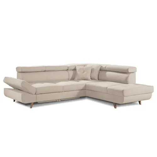 Canapé Angle Droit Convertible 5 Places Linea En Tissu Beige