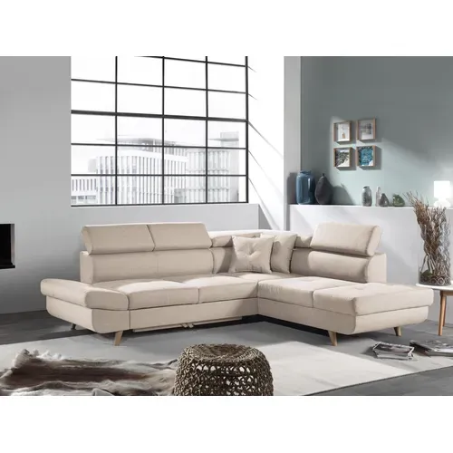 Canapé Angle Droit Convertible 5 Places Linea En Tissu Beige