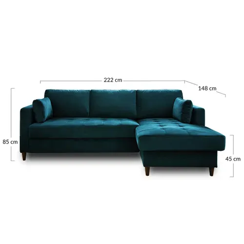 Canapé Angle Droit Convertible 4 Places Anna En Velours Bleu Canard