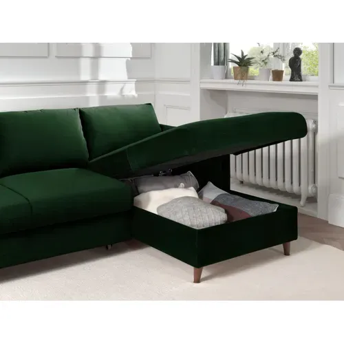 Canapé Angle Droit Convertible 4 Places Brooke En Velours Vert