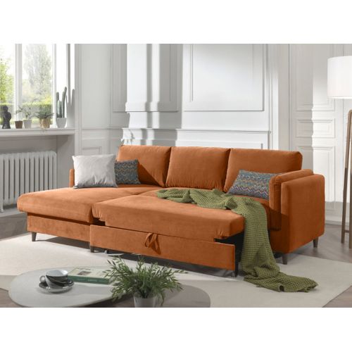 Canapé Angle Gauche Convertible 4 Places Brooke En Velours Rouille
