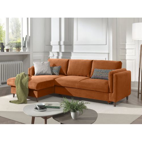 Canapé Angle Gauche Convertible 4 Places Brooke En Velours Rouille