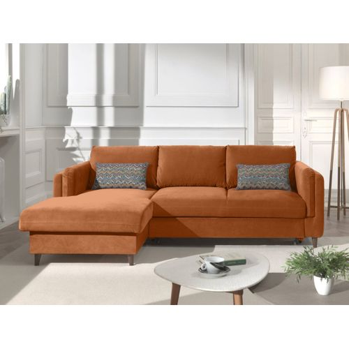Canapé Angle Gauche Convertible 4 Places Brooke En Velours Rouille