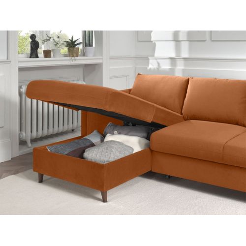 Canapé Angle Gauche Convertible 4 Places Brooke En Velours Rouille