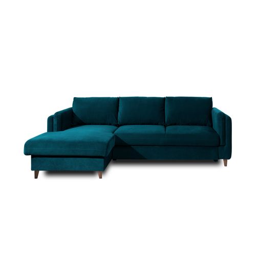 Canapé Angle Gauche Convertible 4 Places Brooke En Velours Bleu Canard