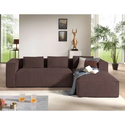 Stella - Canapé D'angle - En Velours Côtelé - 4 Places -style Contemporain - Droit Marron