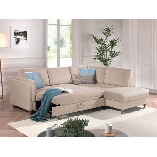 Canapé Angle Droit Convertible 5 Places Brooke En Velours Beige