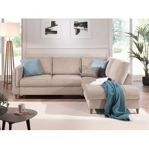 Canapé Angle Droit Convertible 5 Places Brooke En Velours Beige