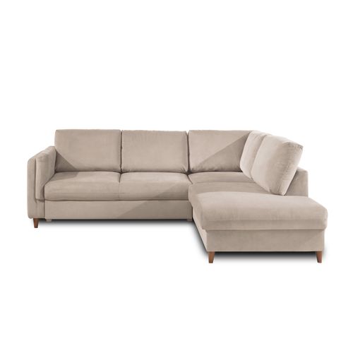Canapé Angle Droit Convertible 5 Places Brooke En Velours Beige