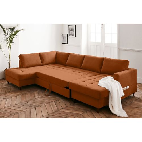 Canapé Panoramique 7 Places Anna En Velours Rouille