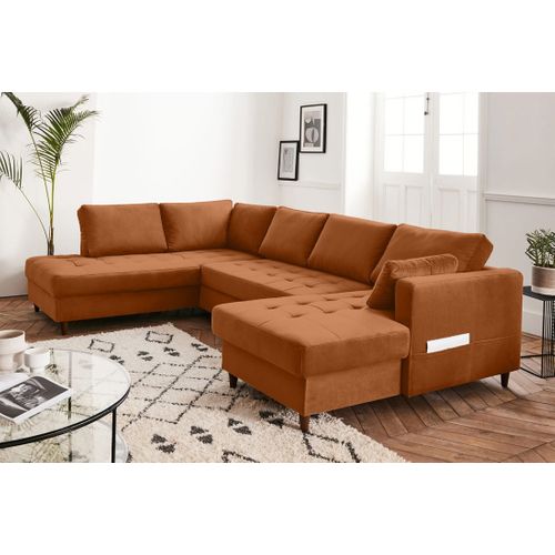 Canapé Panoramique 7 Places Anna En Velours Rouille